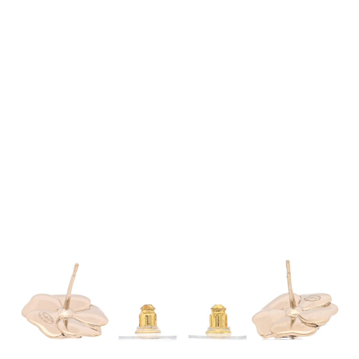 Chanel Metal Resin Pearl CC Camellia Stud Earrings Gold Black 3 of 5