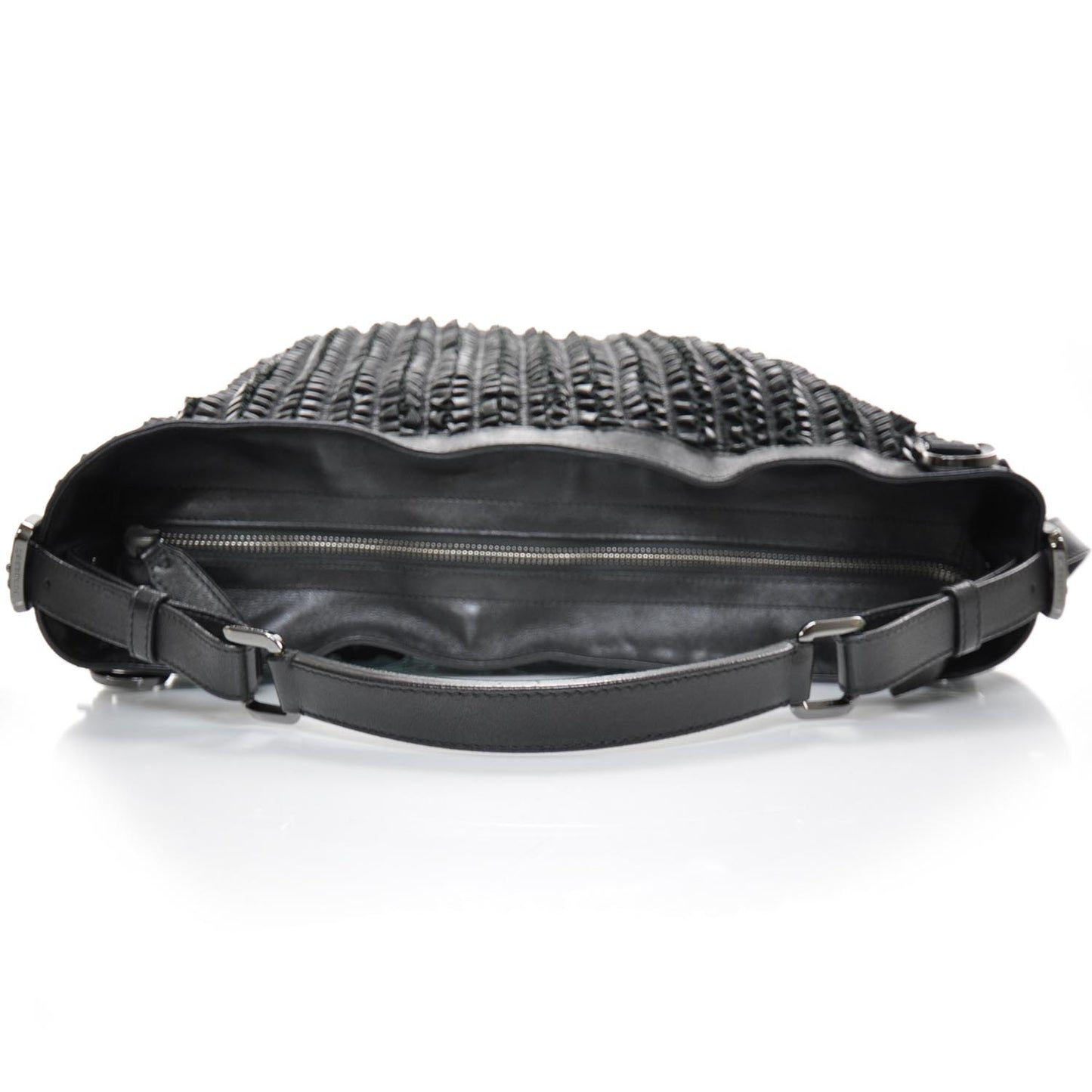 Leather Ruched Ribbon Tote Black