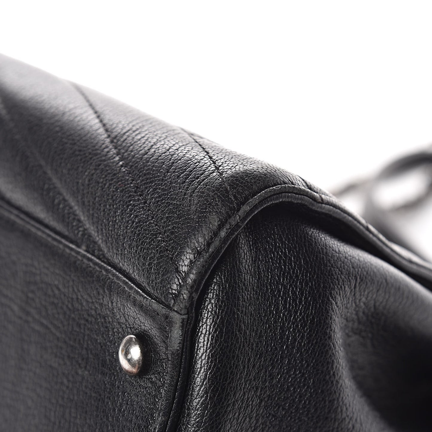 Shiny Goatskin Chevron Quilted Large Gabrielle Shopping Tote Black