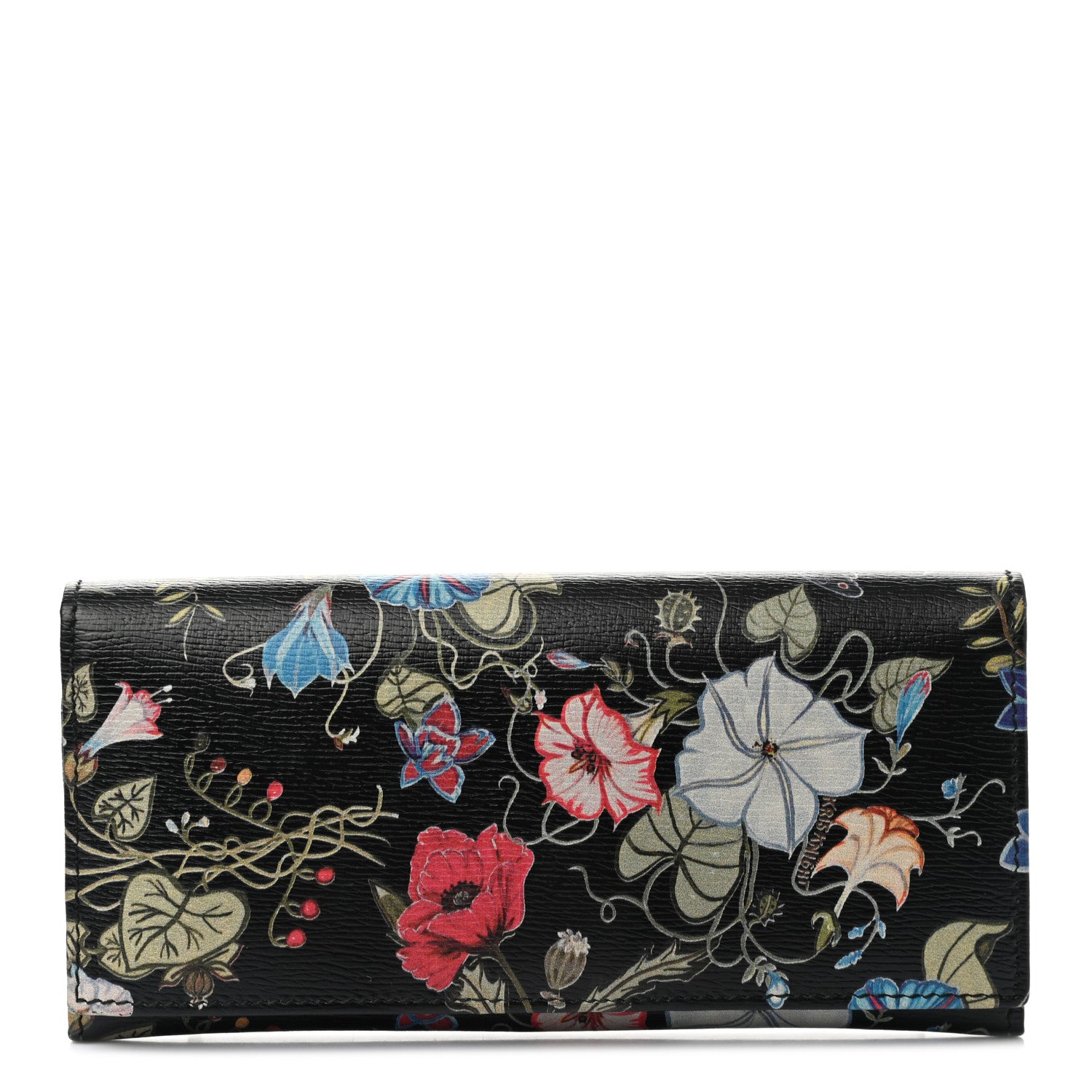 Gucci Shangai Calfskin Flora Knight Flap Wallet Black 1 of 9