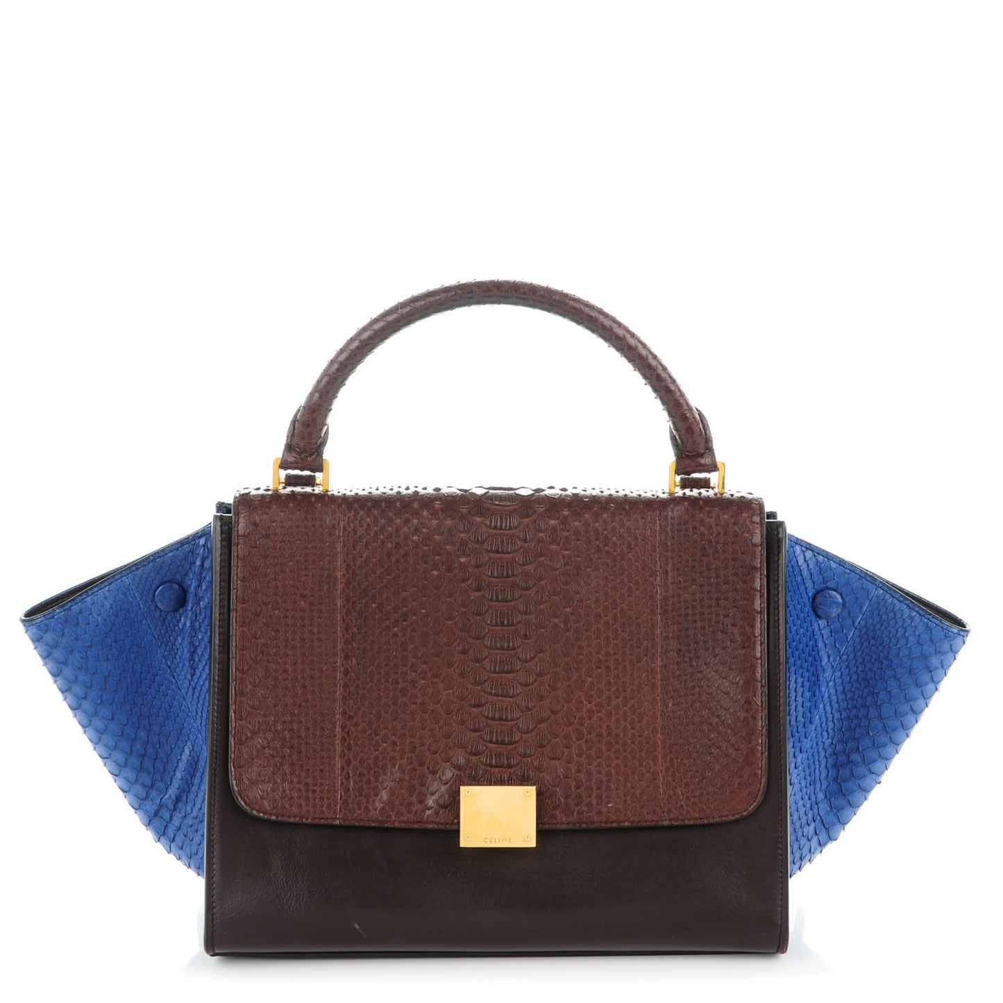 Python Calfskin Small Tri-Color Trapeze Blue Brown