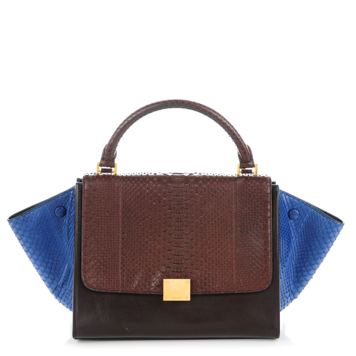 Celine Python Calfskin Small Tri-Color Trapeze Blue Brown 1 of 10