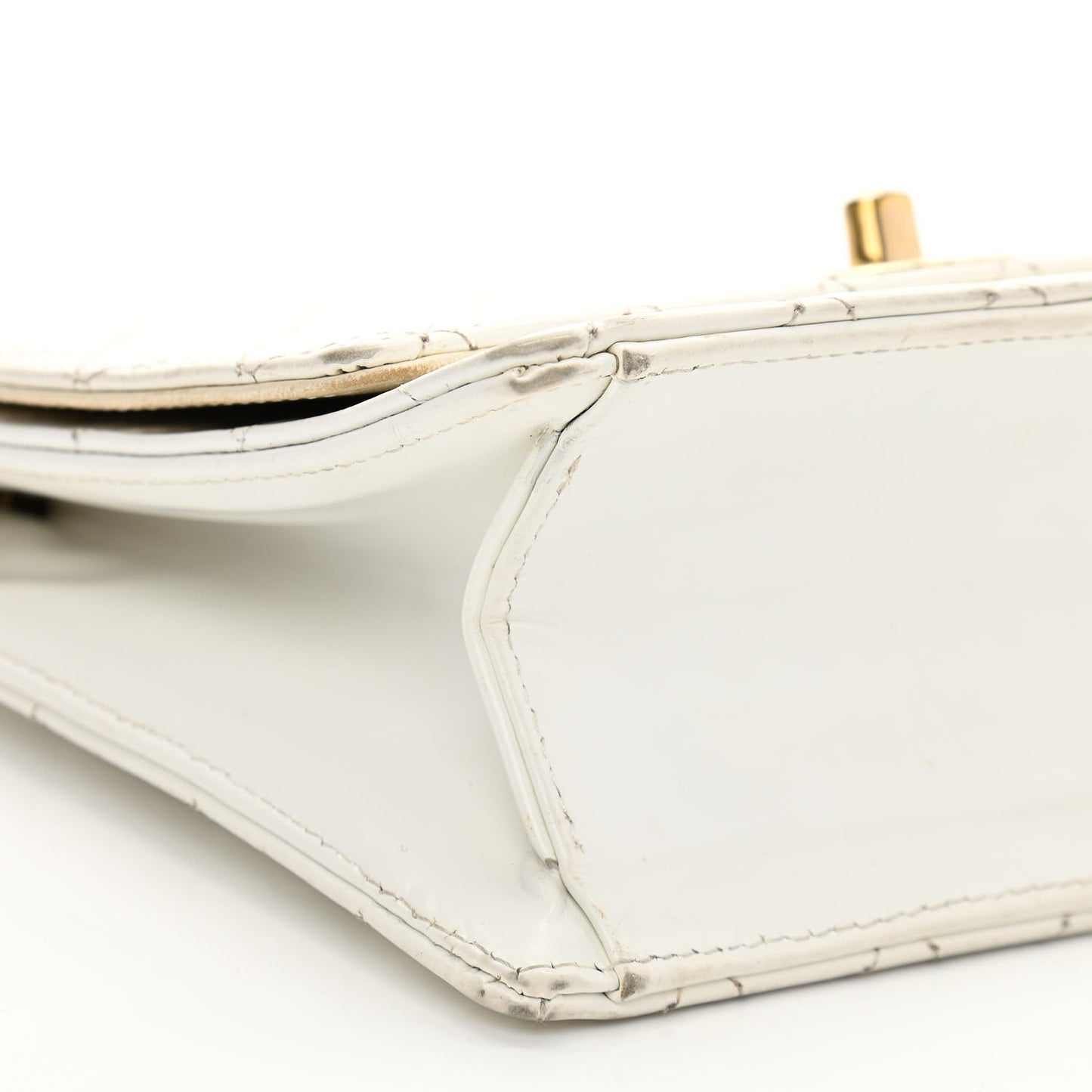 Lambskin Stitched Small Single Flap White