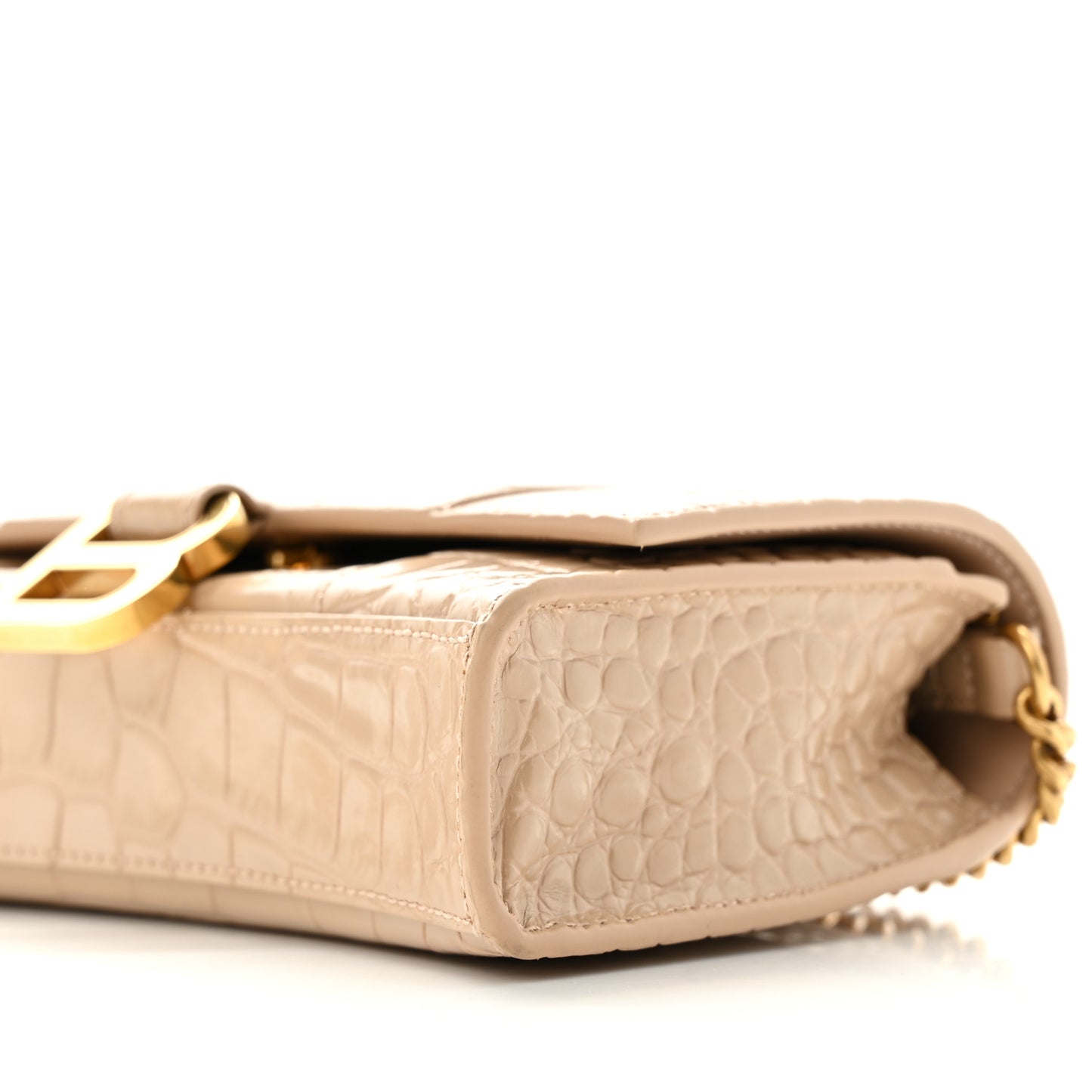 Shiny Calfskin Crocodile Embossed Hourglass Chain Bag Nude Beige
