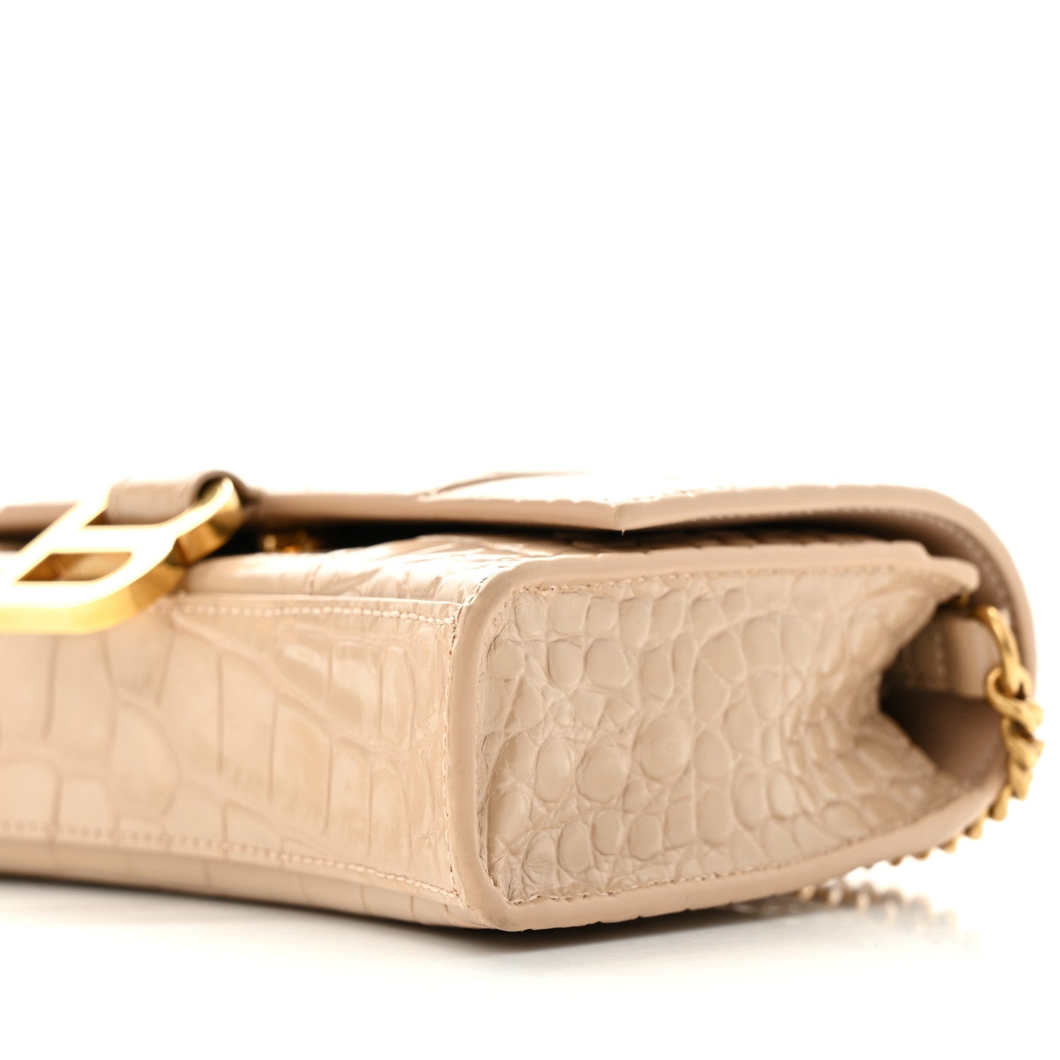 Balenciaga Shiny Calfskin Crocodile Embossed Hourglass Chain Bag Nude Beige 10 of 11