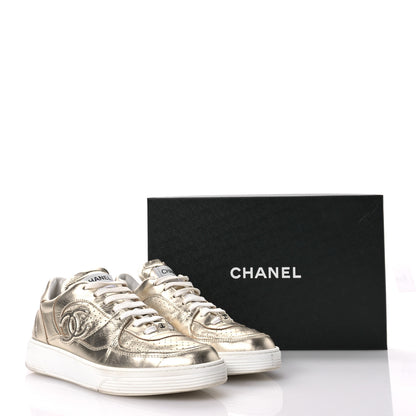 Chanel Laminated Calfskin CC Womens Sneakers 41 Golden 9 of 10