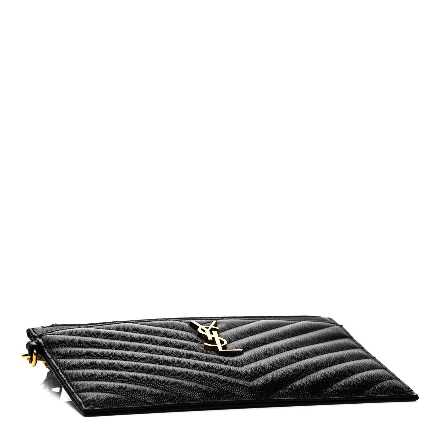 Saint Laurent Grain De Poudre Chevron Monogram Large Bill Pouch Black 4 of 7