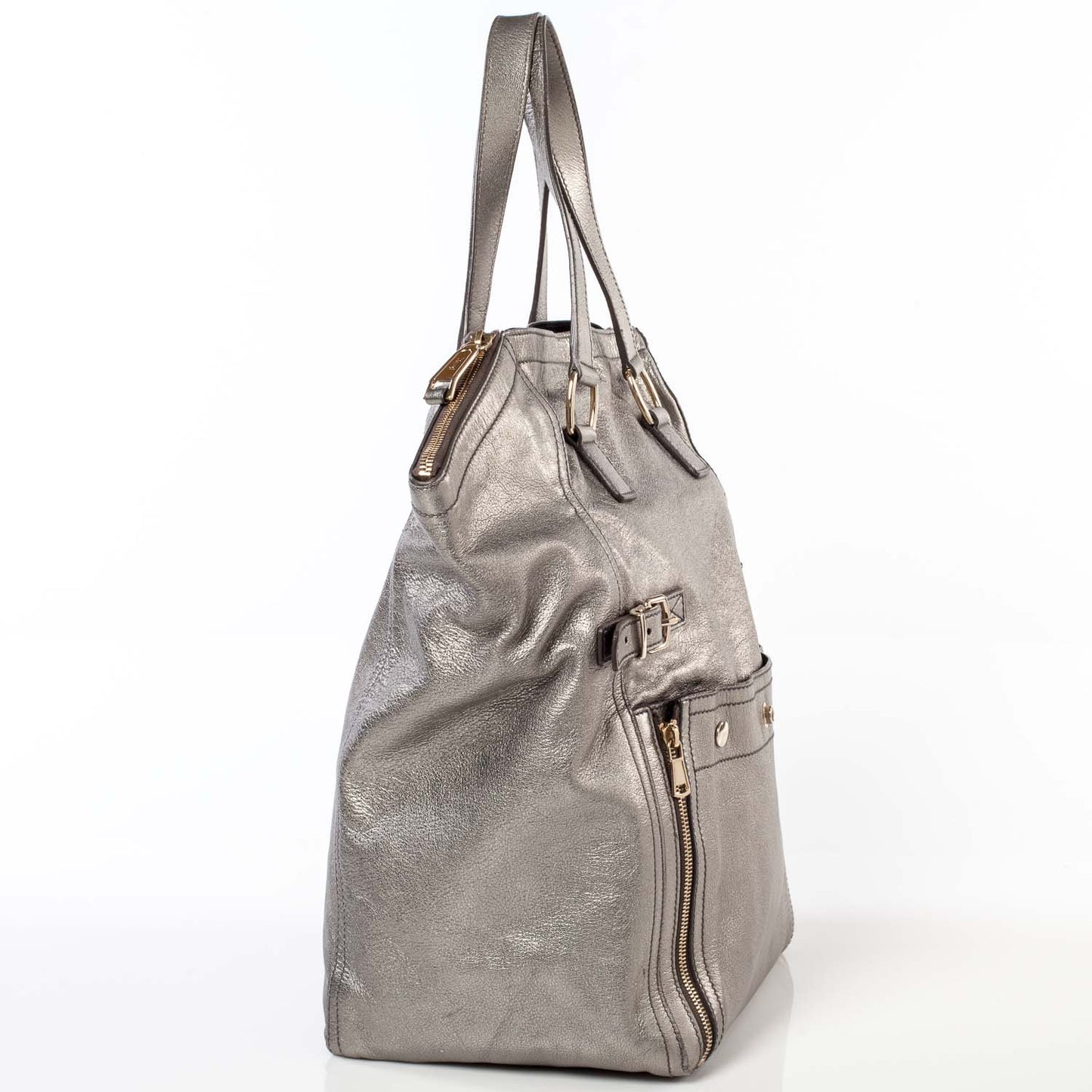 Leather Large Downtown Tote Silver