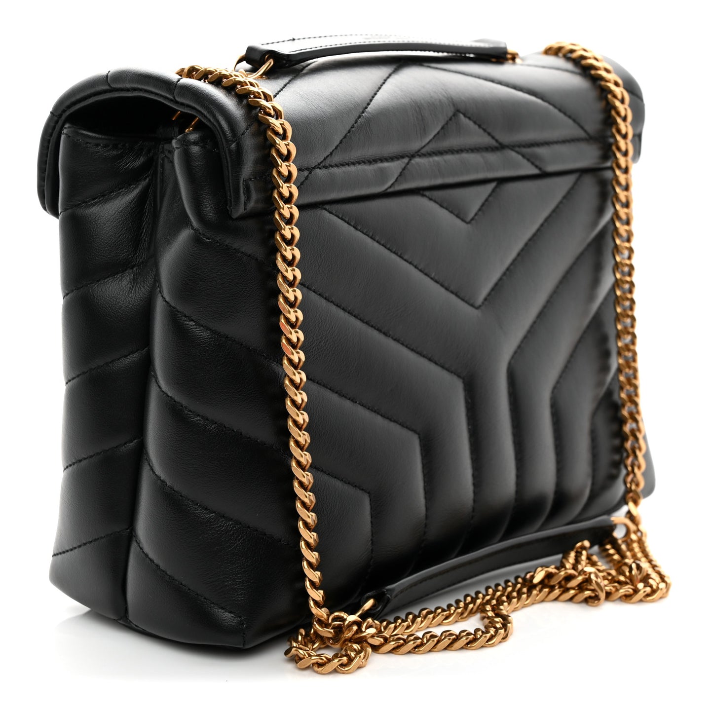 Calfskin Y Quilted Monogram Small Loulou Chain Satchel Black
