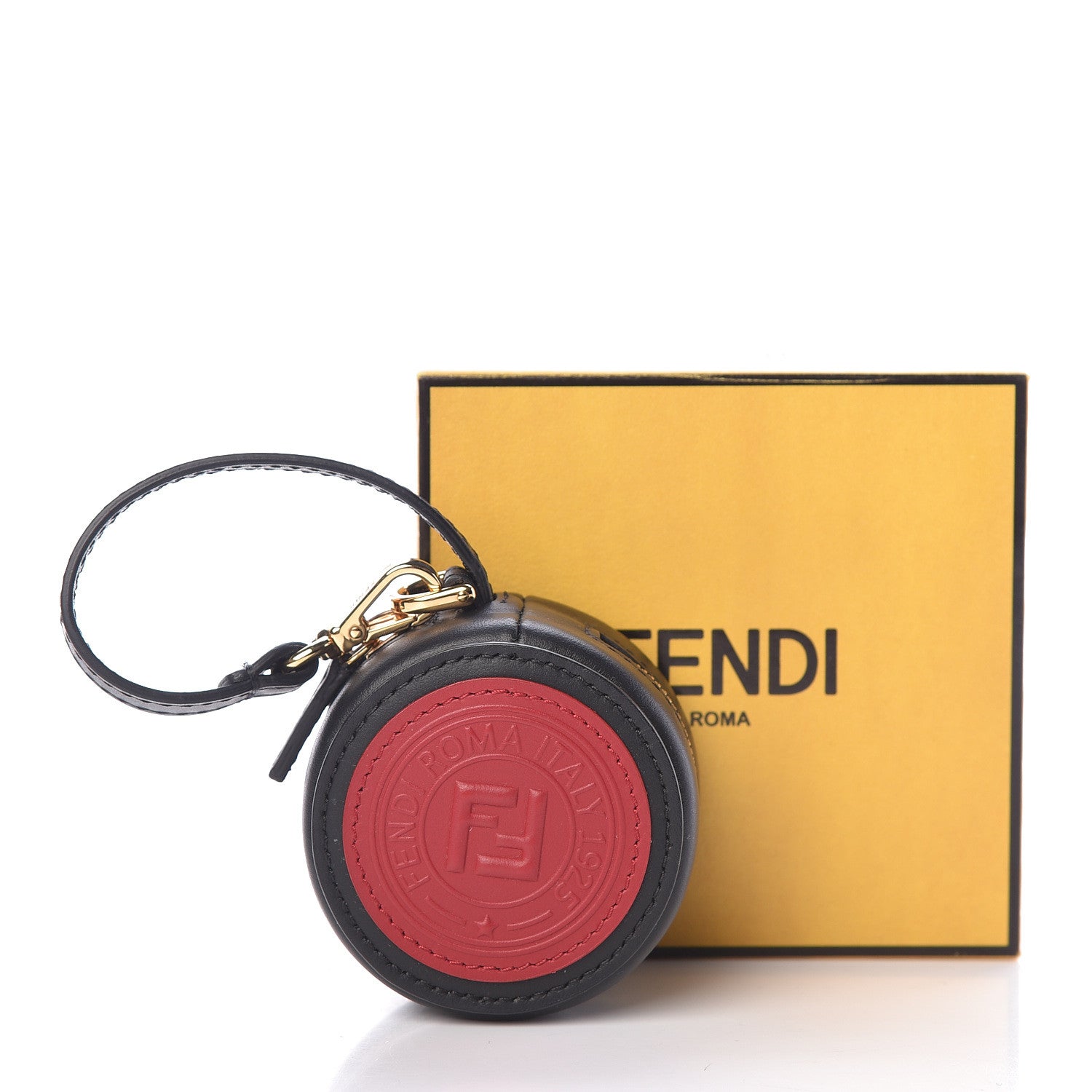 Fendi Vitello Century Nylon Bi-Color Stamp Patch Help Bag Charm Black Fragola 9 of 9