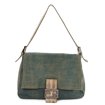 Fendi Denim Snakeskin Mama Baguette Blue 1 of 11
