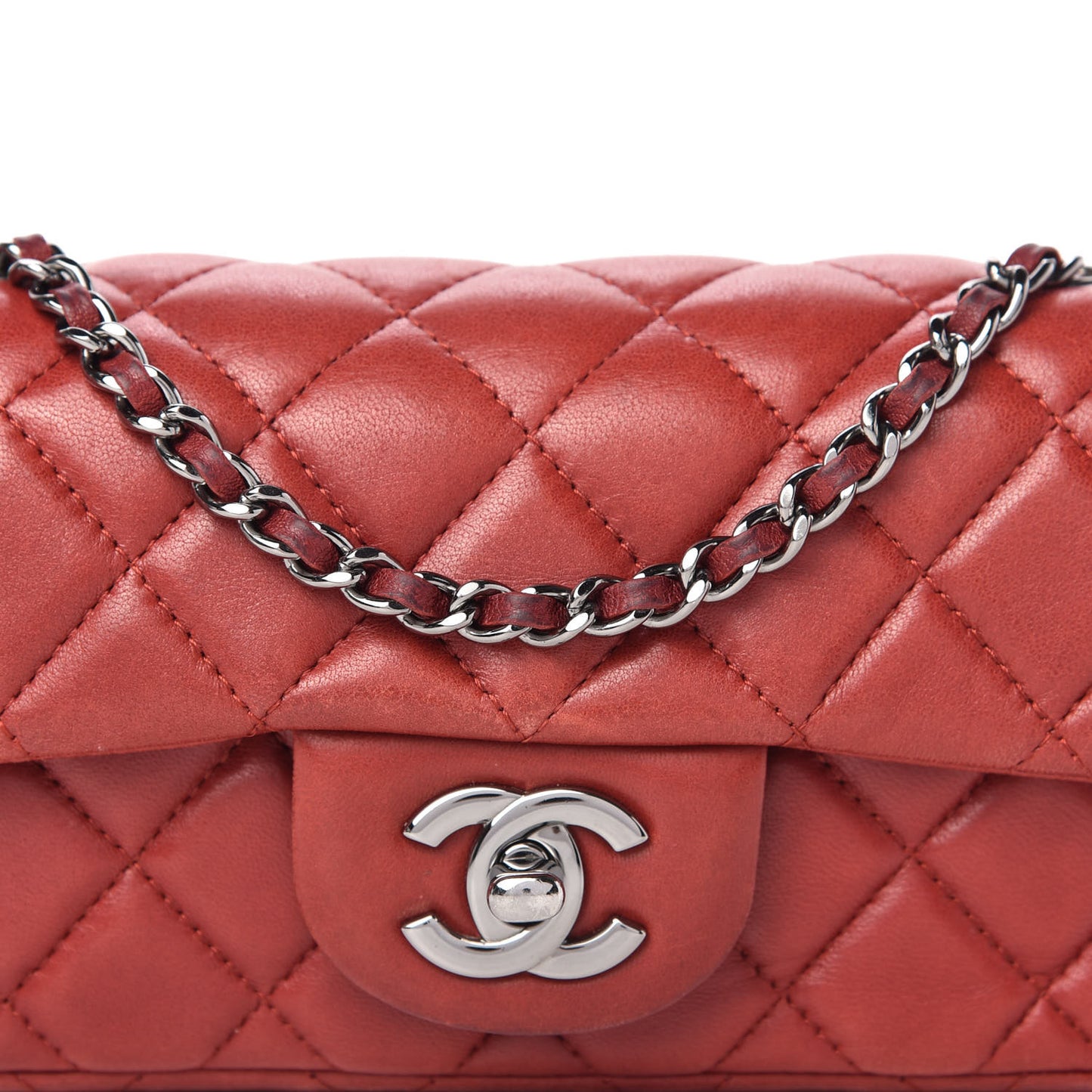 Lambskin Quilted Extra Mini Rectangular Flap Red
