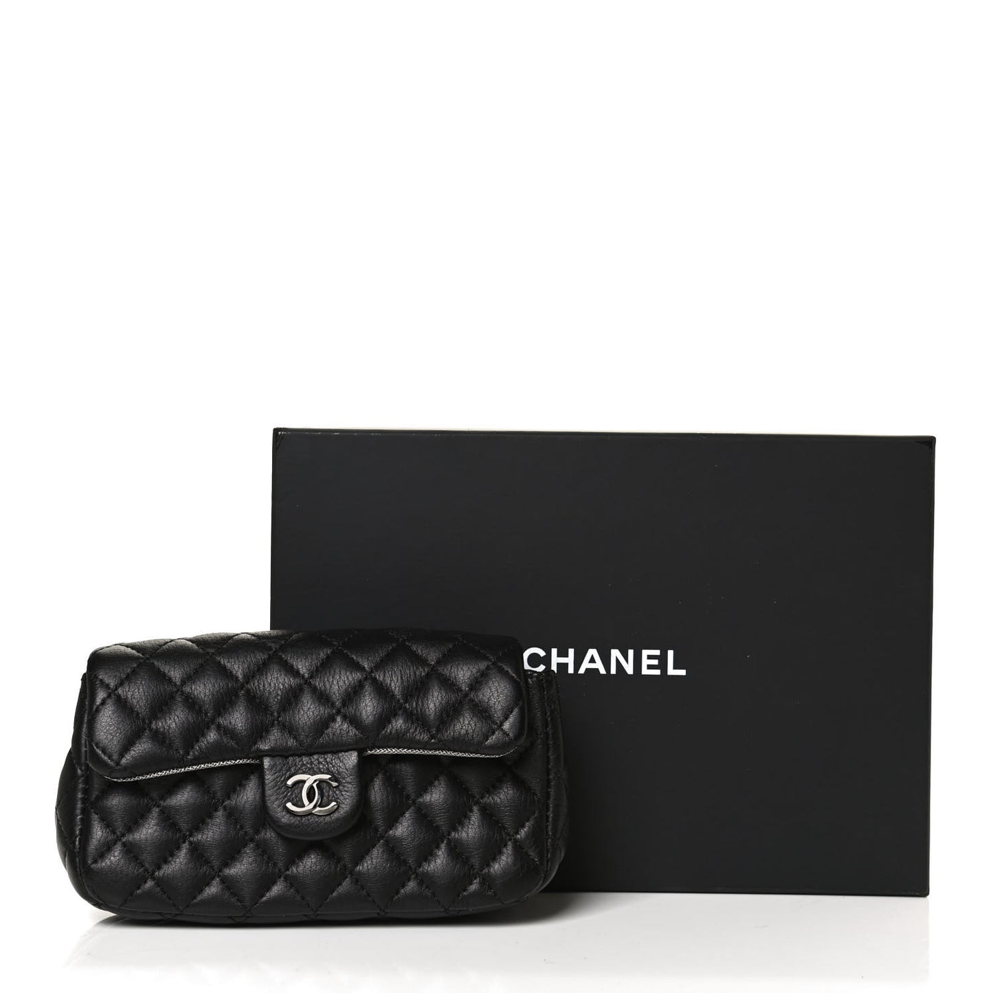 Calfskin Quilted CC Uniform Flap Belt Bag Black