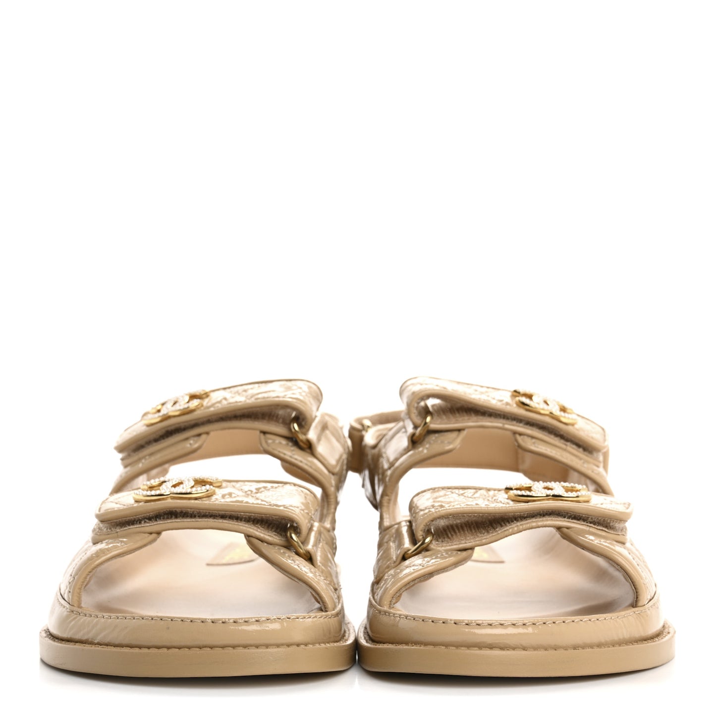 Crumpled Shiny Lambskin Velcro Dad Sandals 40 Beige