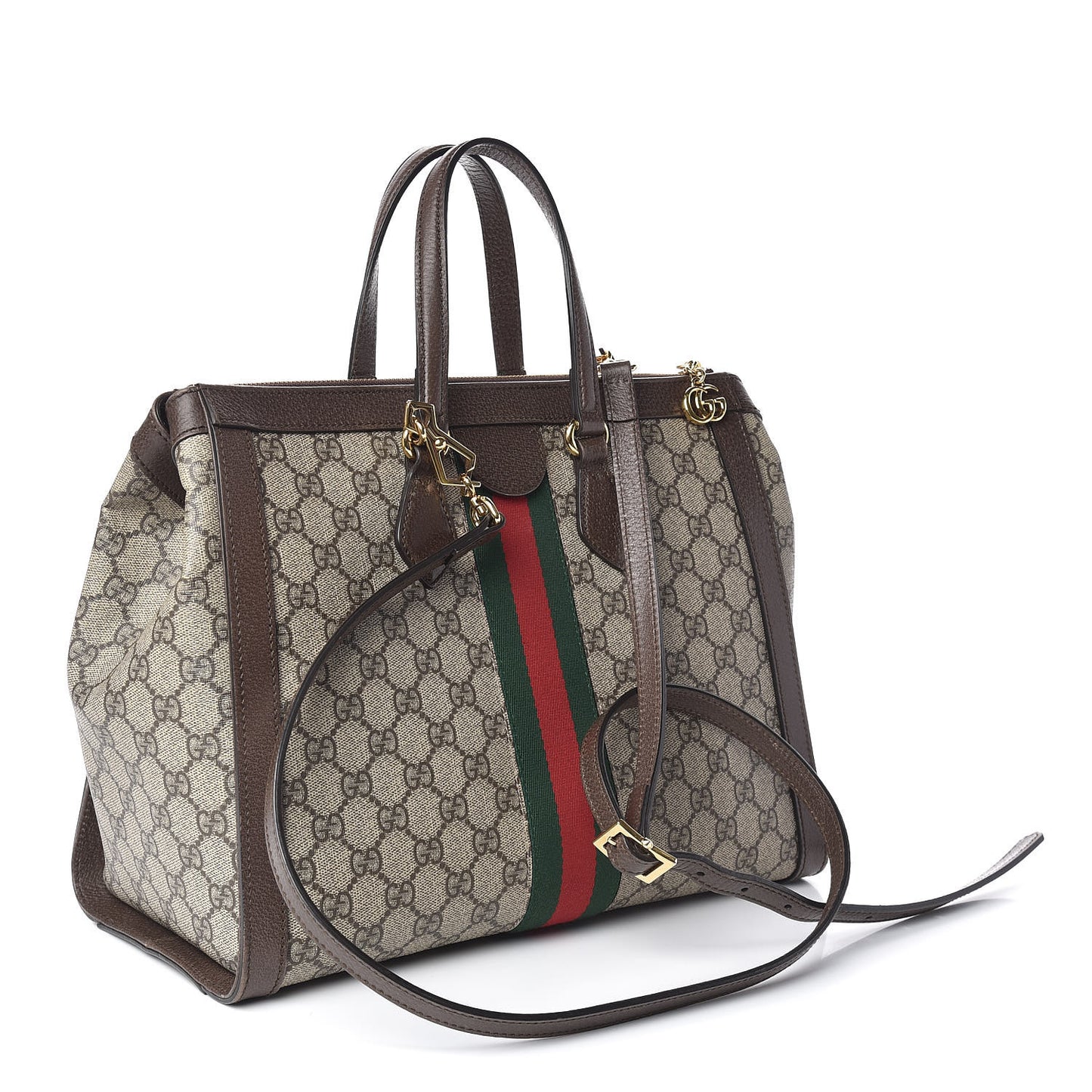 GG Supreme Monogram Web Medium Ophidia Tote Bag Brown
