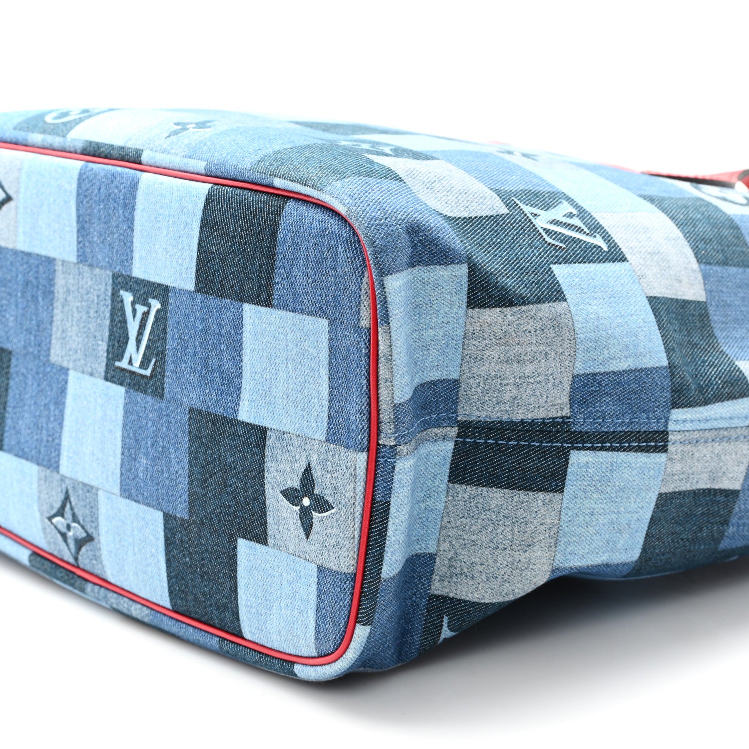 Louis Vuitton Denim Damier Monogram Patchwork Neverfull Blue Rouge 11 of 13