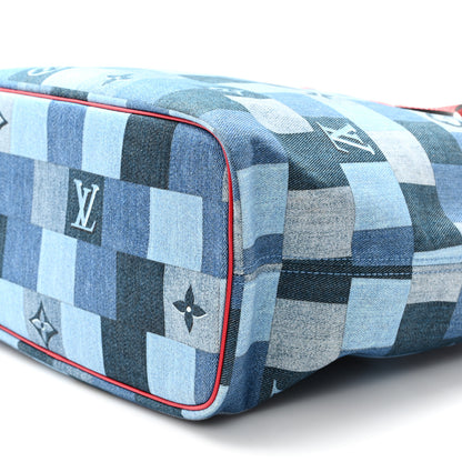 Louis Vuitton Denim Damier Monogram Patchwork Neverfull Blue Rouge 11 of 13