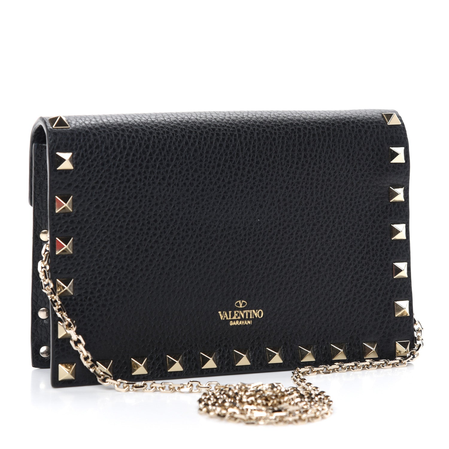 Valentino Garavani Pebbled Calfskin Rockstud Envelope Wallet on Chain Black 3 of 10