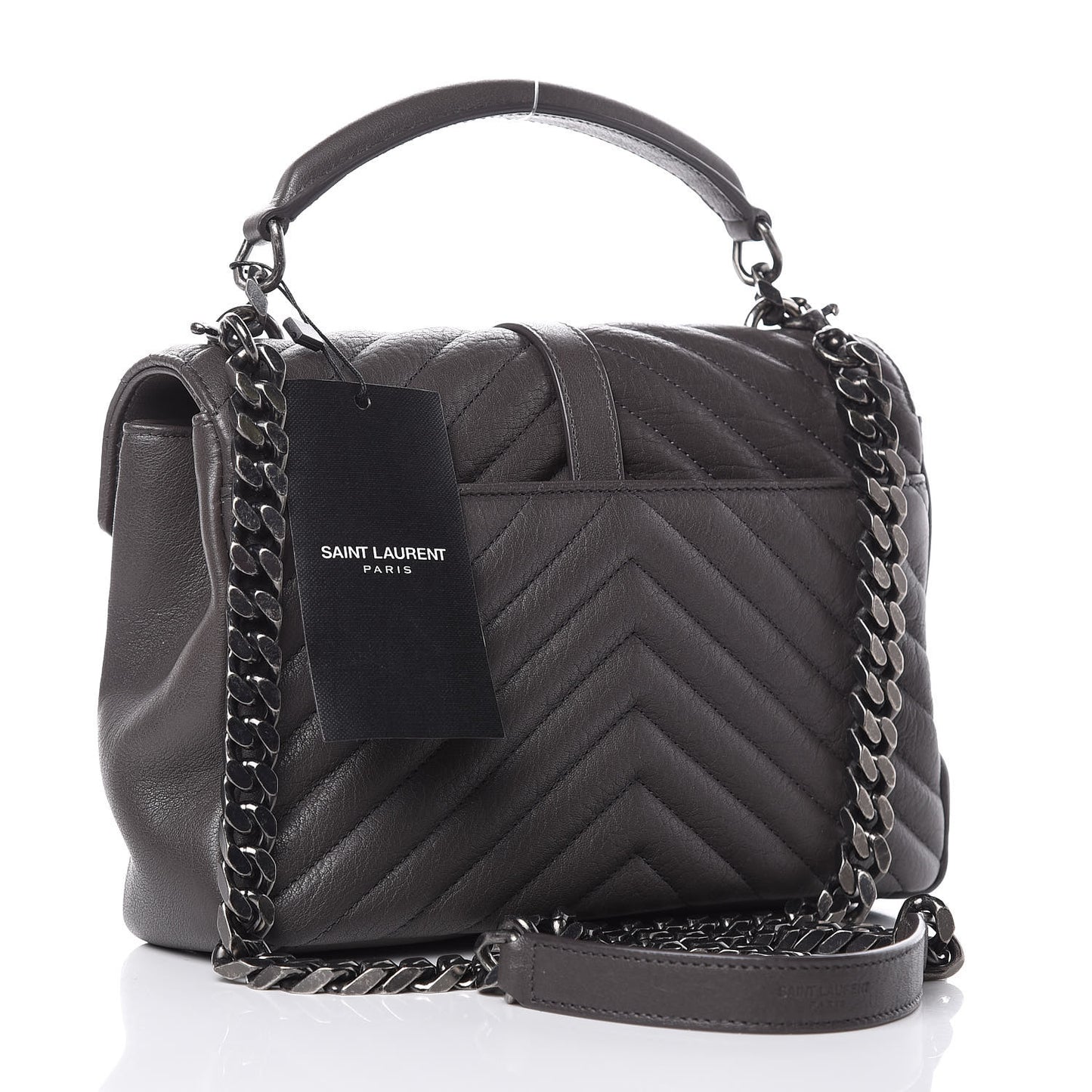 Sheepskin Matelasse Chevron Monogram Medium College Bag Asphalt