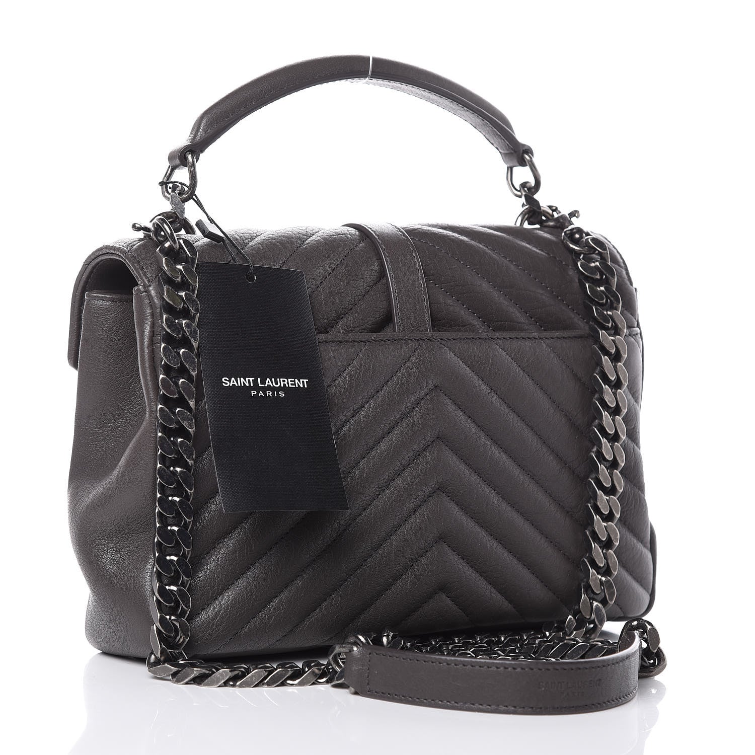 Saint Laurent Sheepskin Matelasse Chevron Monogram Medium College Bag Asphalt 3 of 10