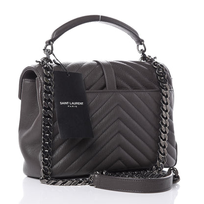 Saint Laurent Sheepskin Matelasse Chevron Monogram Medium College Bag Asphalt 3 of 10