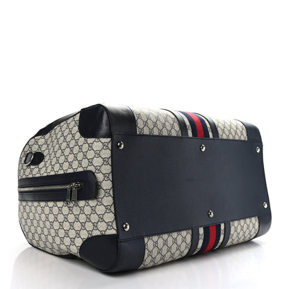 Gucci GG Supreme Monogram Textured Dollar Calfskin Web Large Savoy Duffle Bag Beige Blue 3 of 12