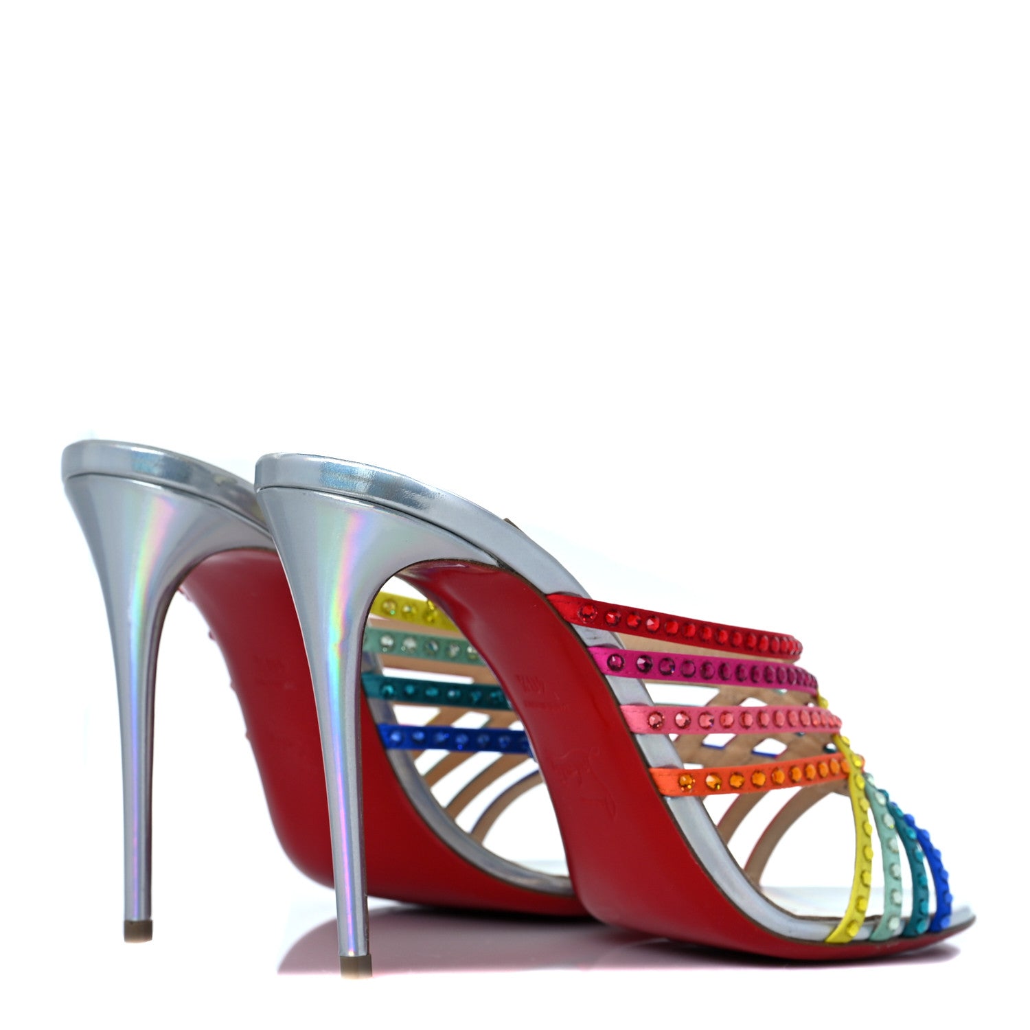 Christian Louboutin Specchio Calfskin Crystal Marthastrass 100 Slide Sandals 40.5 Silver Multicolor 4 of 7
