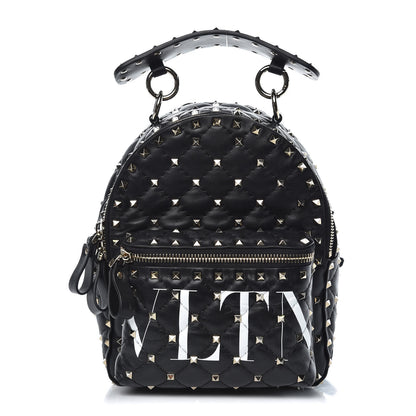 Valentino Garavani Lambskin VLTN Print Quilted Mini Rockstud Spike Backpack Black 1 of 10