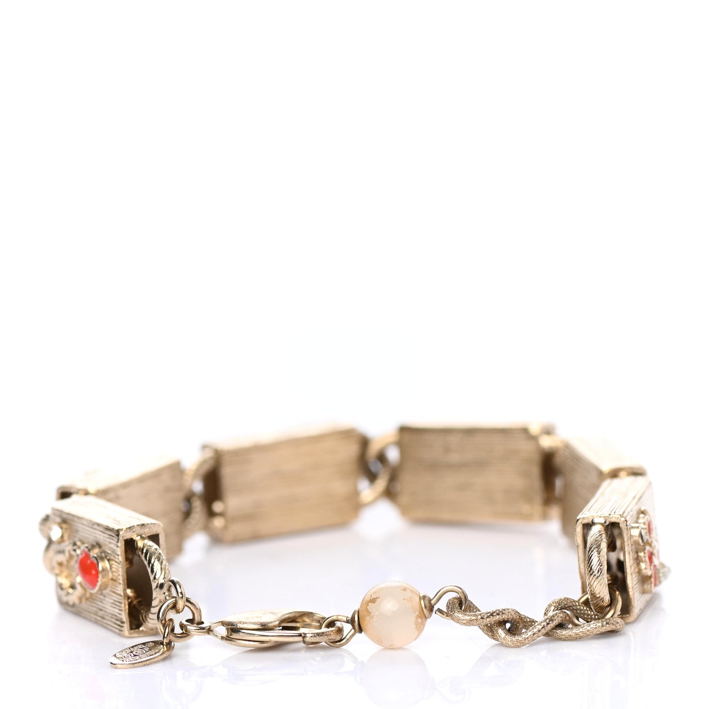Pearl Bead CC Charm Chain Link Bracelet Multicolor