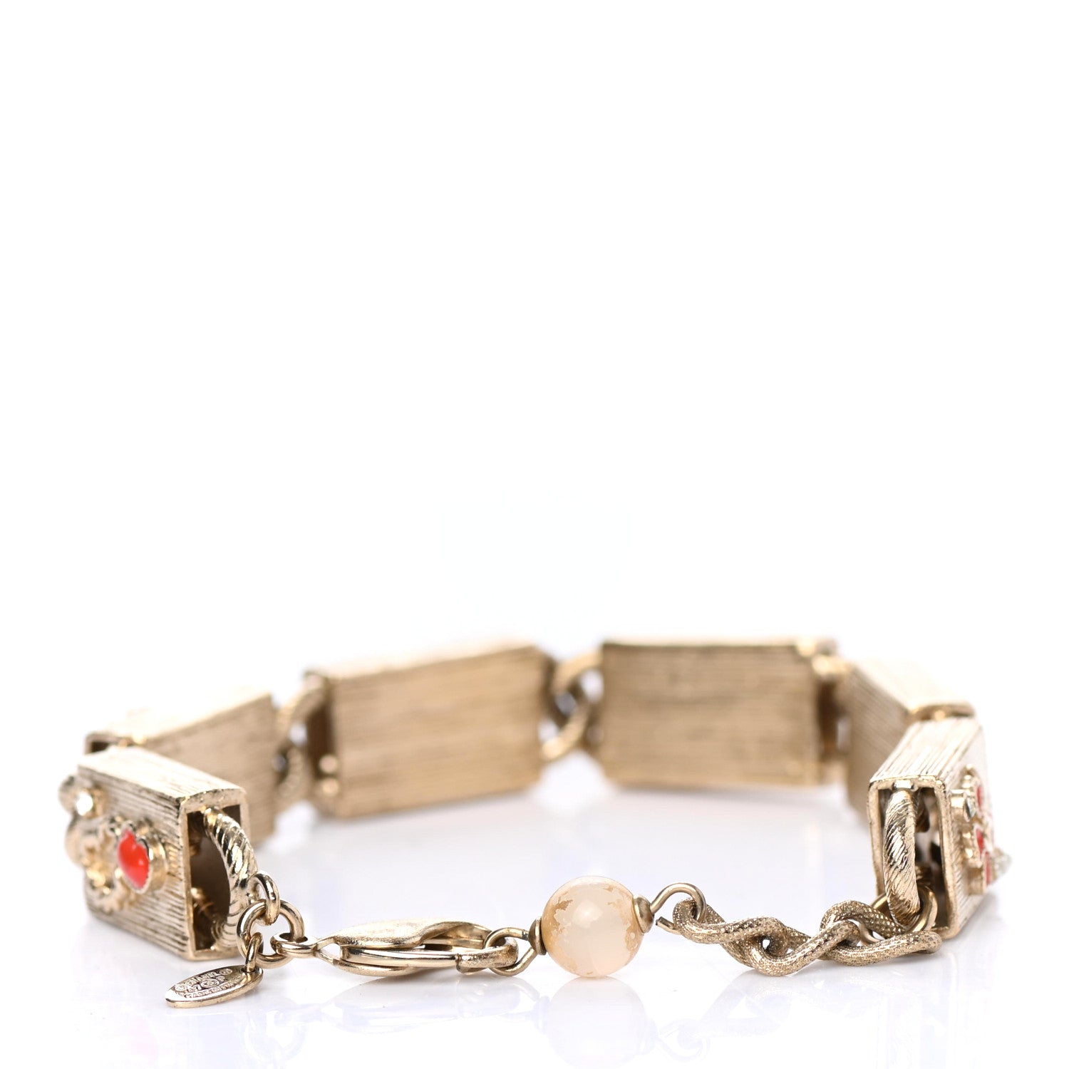 Chanel Pearl Bead CC Charm Chain Link Bracelet Multicolor 2 of 4