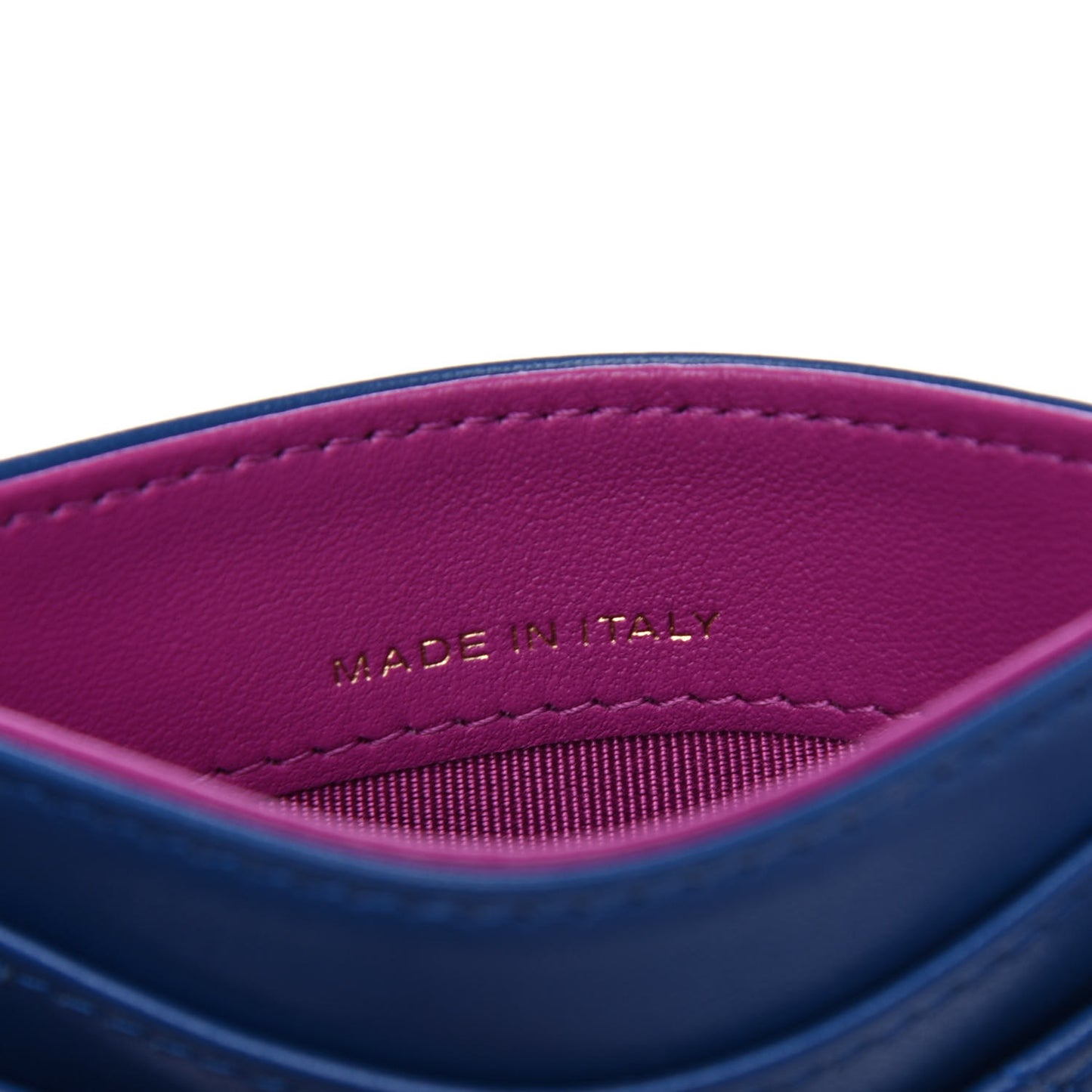 Lambskin Quilted Card Holder Blue Pink