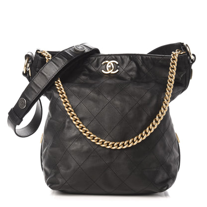 Chanel Calfskin Stitched Large Button Up Hobo Black 1 of 11