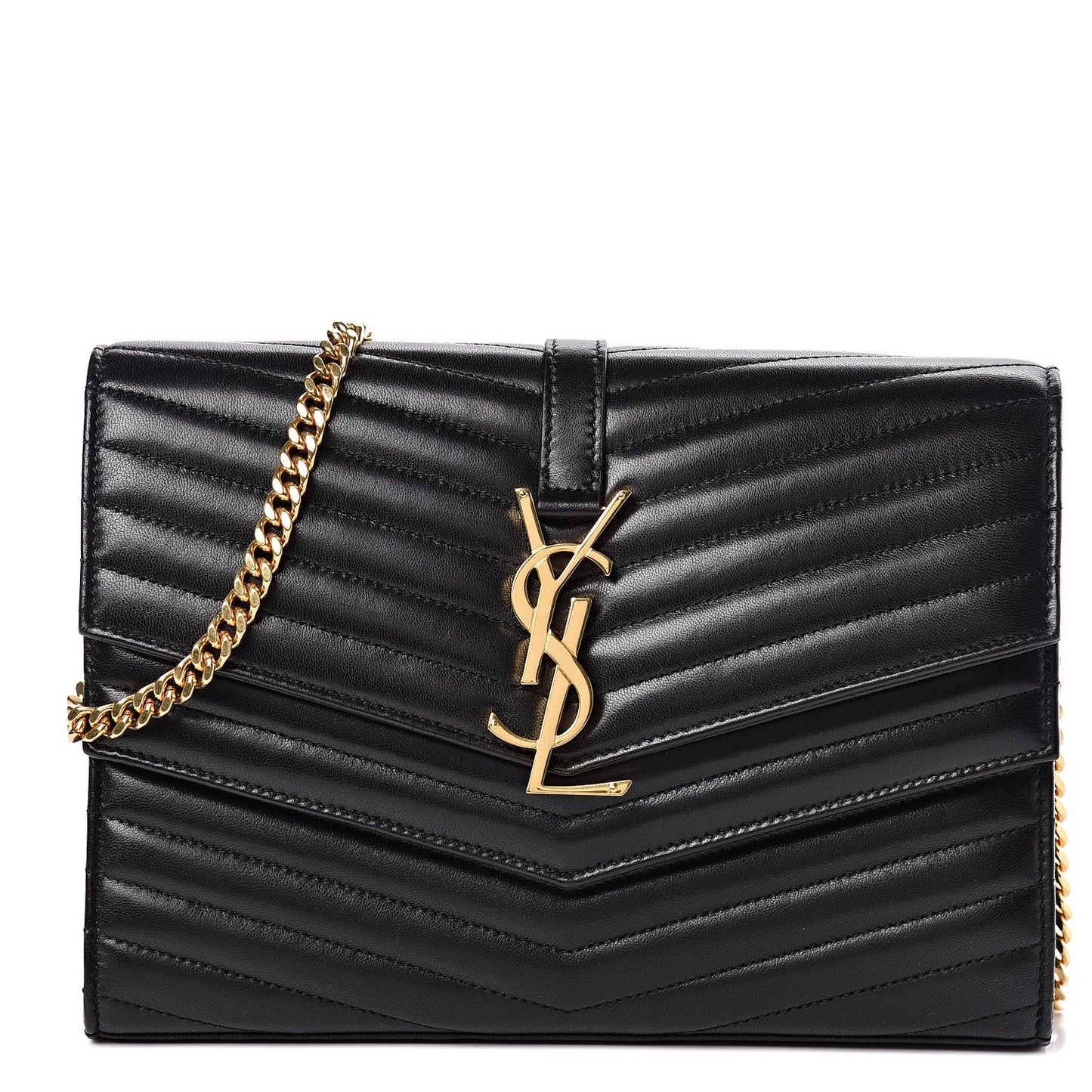 Lambskin Matelasse Chevron Monogram Sulpice Chain Wallet Black
