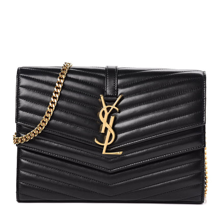 Saint Laurent Lambskin Matelasse Chevron Monogram Sulpice Chain Wallet Black 1 of 10