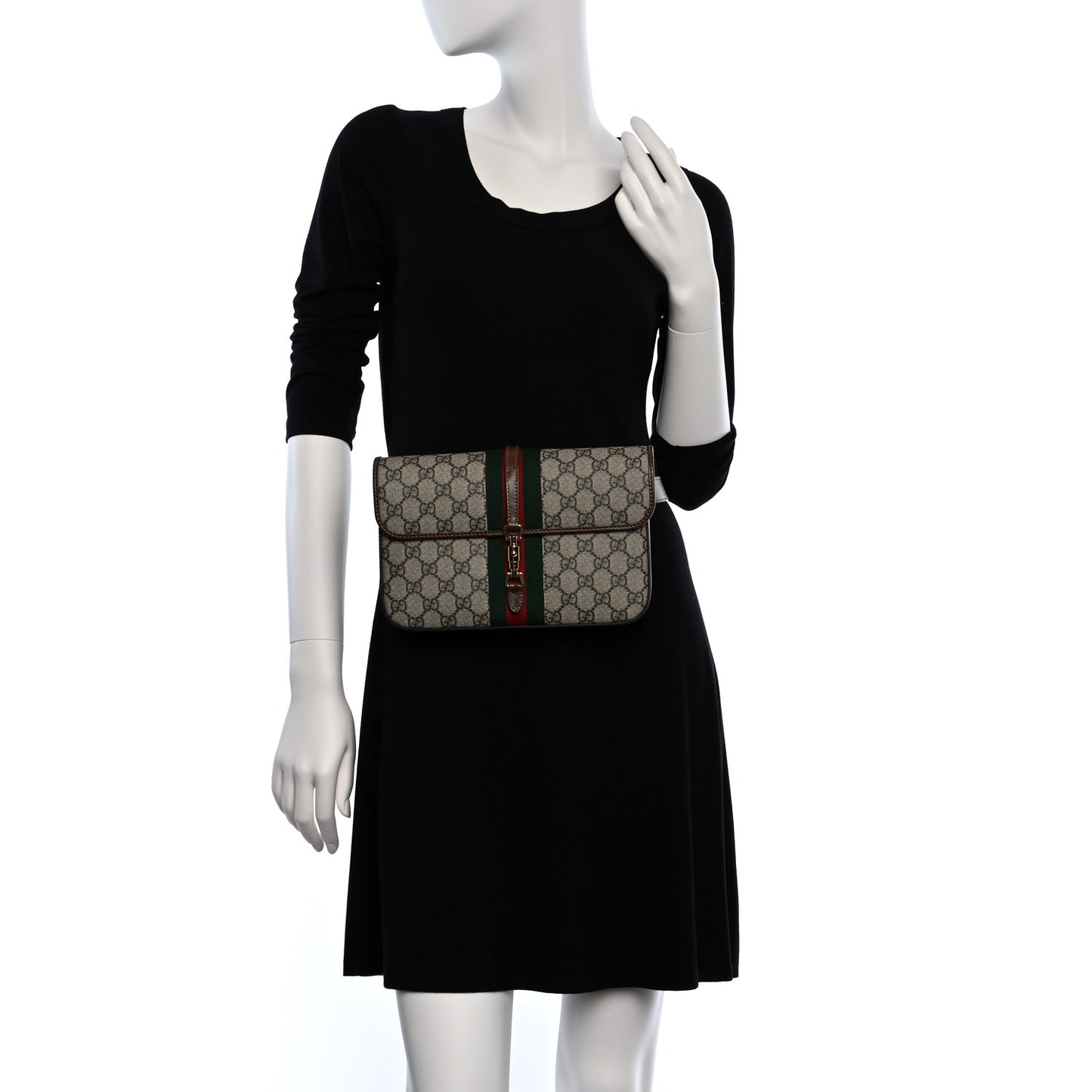 GG Supreme Monogram Azalea Calfskin Web Jackie 1961 Belt Bag 90 36 Beige Ebony Brown Sugar