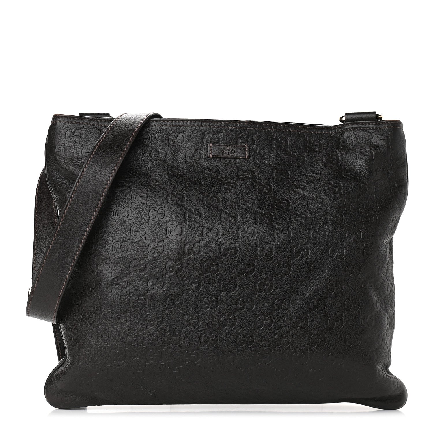 Gucci Guccissima Medium Flat Messenger Bag Dark Brown 1 of 8