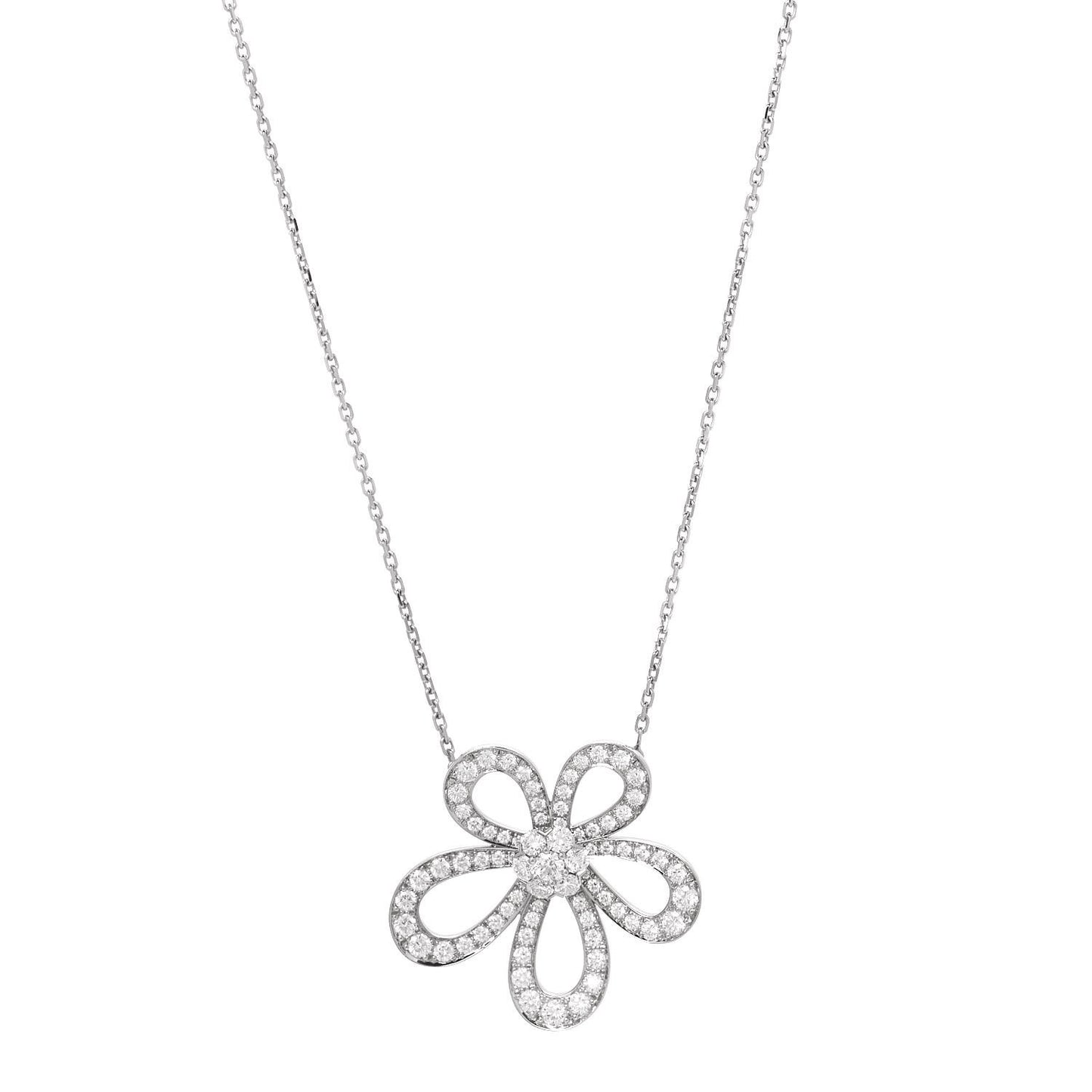 18K White Gold Diamond Flowerlace Pendant Necklace