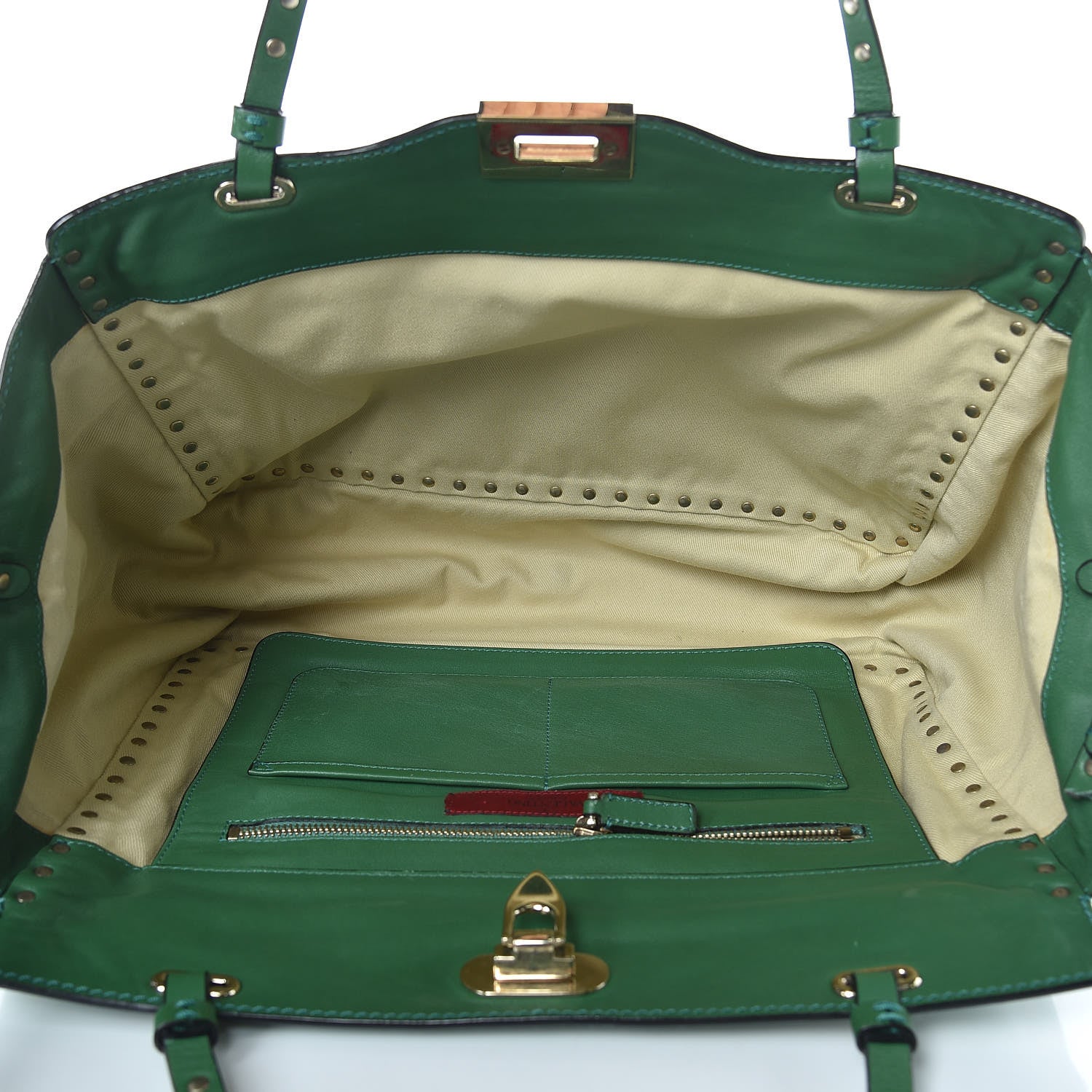Valentino Garavani Vitello Medium Rockstud Tote Emerald 5 of 13
