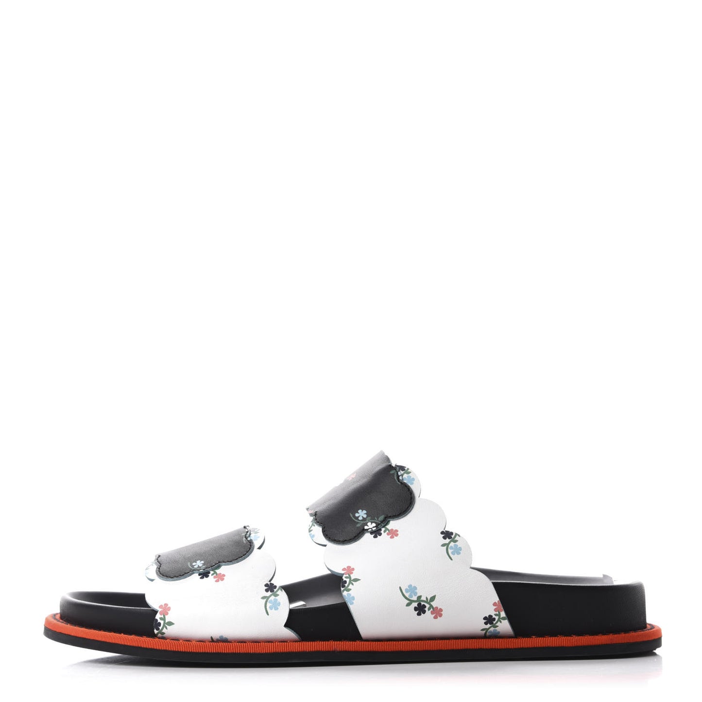 Vitello Floral Print Slide Sandals 37 Bianco Multicolor Black