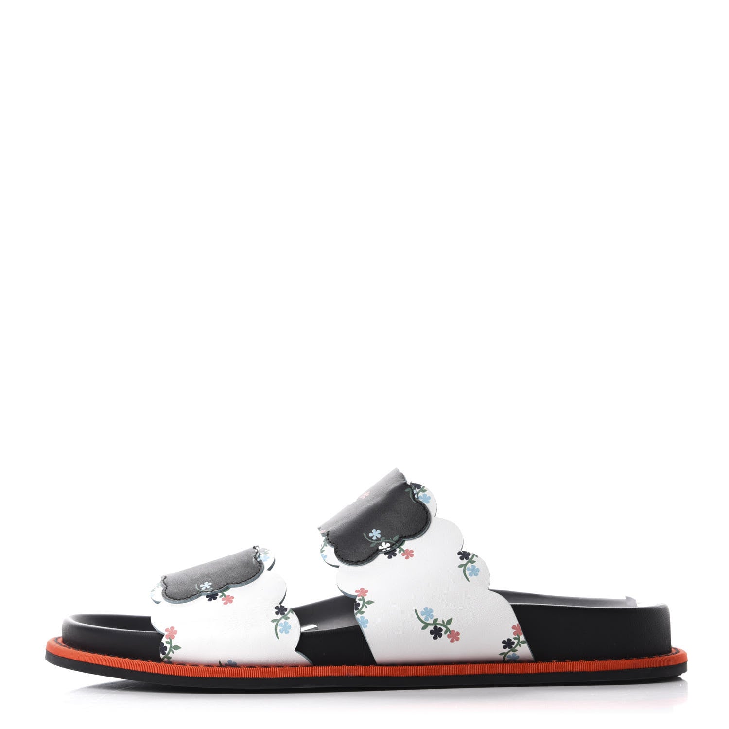 Fendi Vitello Floral Print Slide Sandals 37 Bianco Multicolor Black 1 of 10