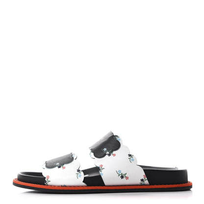Fendi Vitello Floral Print Slide Sandals 37 Bianco Multicolor Black 1 of 10