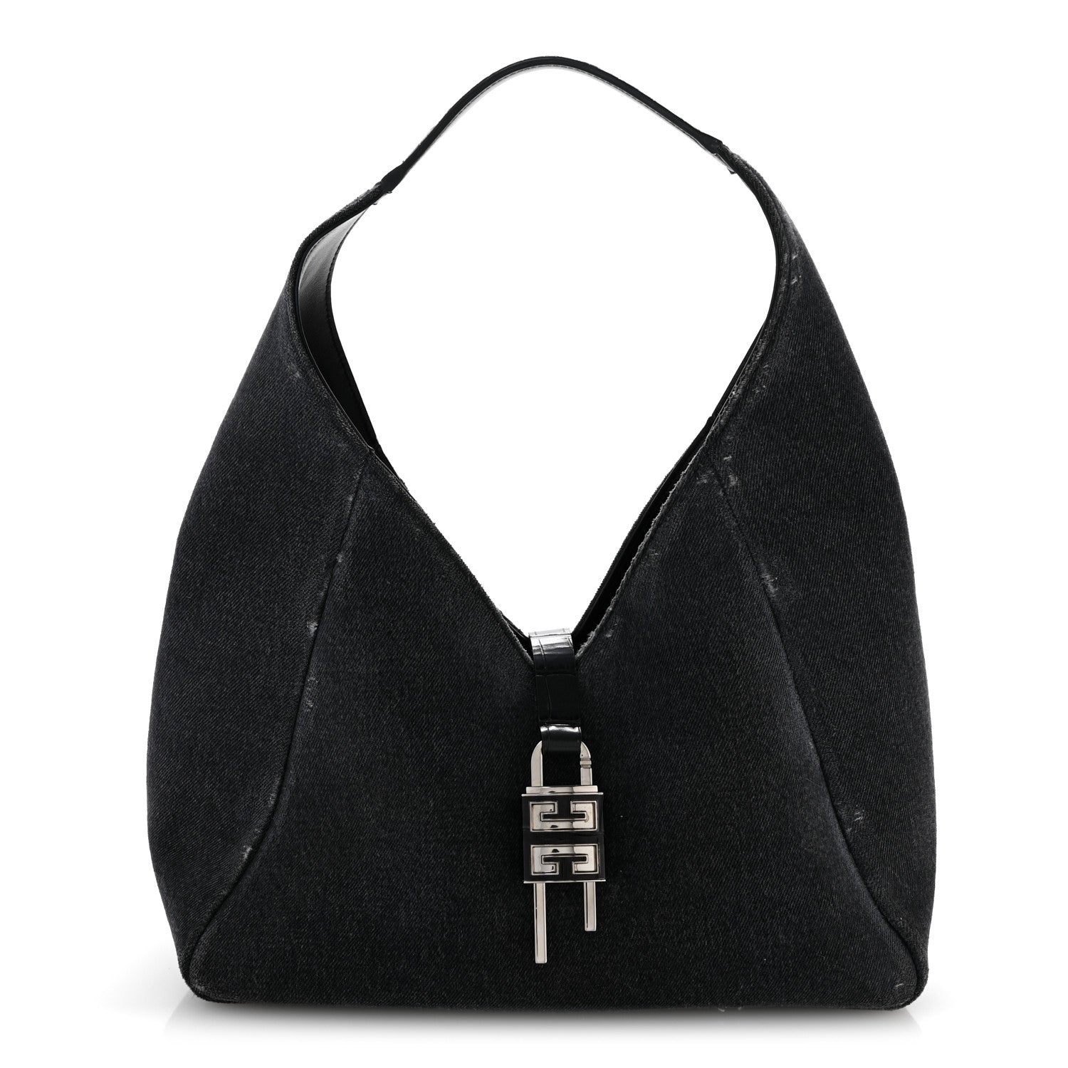 Givenchy Washed Denim Calfskin Crocodile Embossed Medium G-Lock Hobo Black 1 of 10