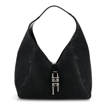 Givenchy Washed Denim Calfskin Crocodile Embossed Medium G-Lock Hobo Black 1 of 10
