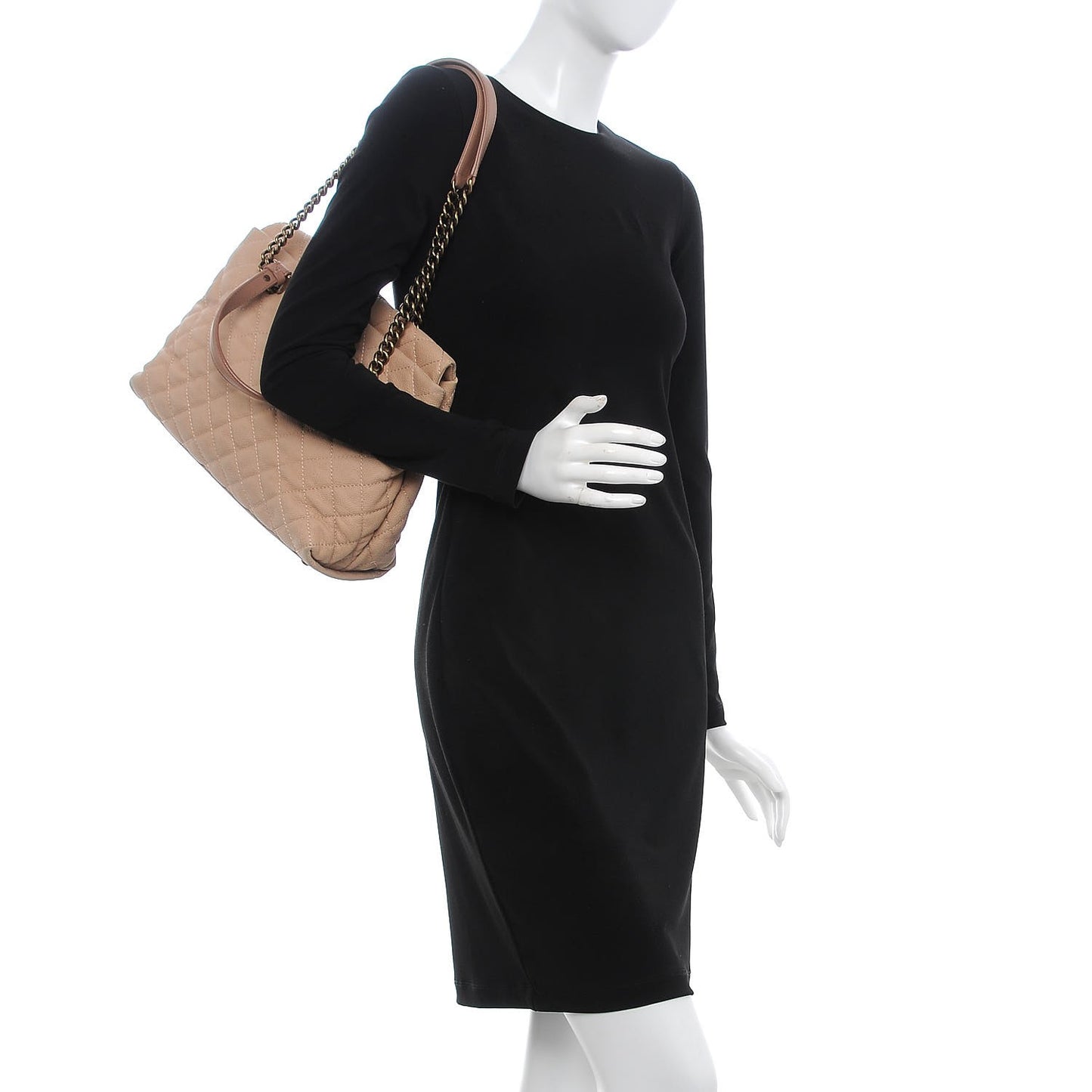 Iridescent Caviar Chic Quilt Tote Beige