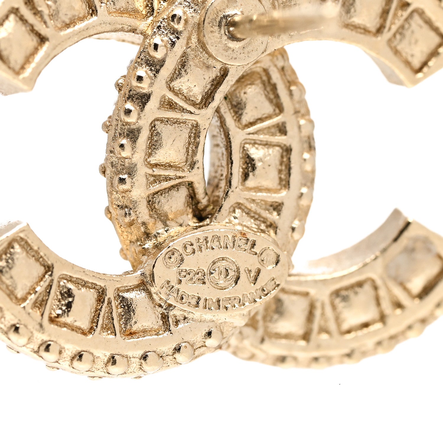 Chanel Crystal Timeless CC Earrings Light Gold 4 of 5