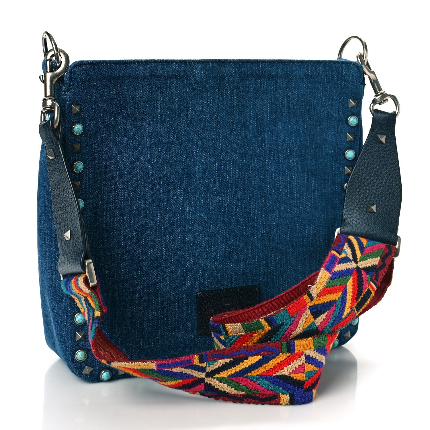 Valentino Garavani Denim Small Guitar Strap Rockstud Rolling Flip-Lock Messenger Bag Blue 3 of 9