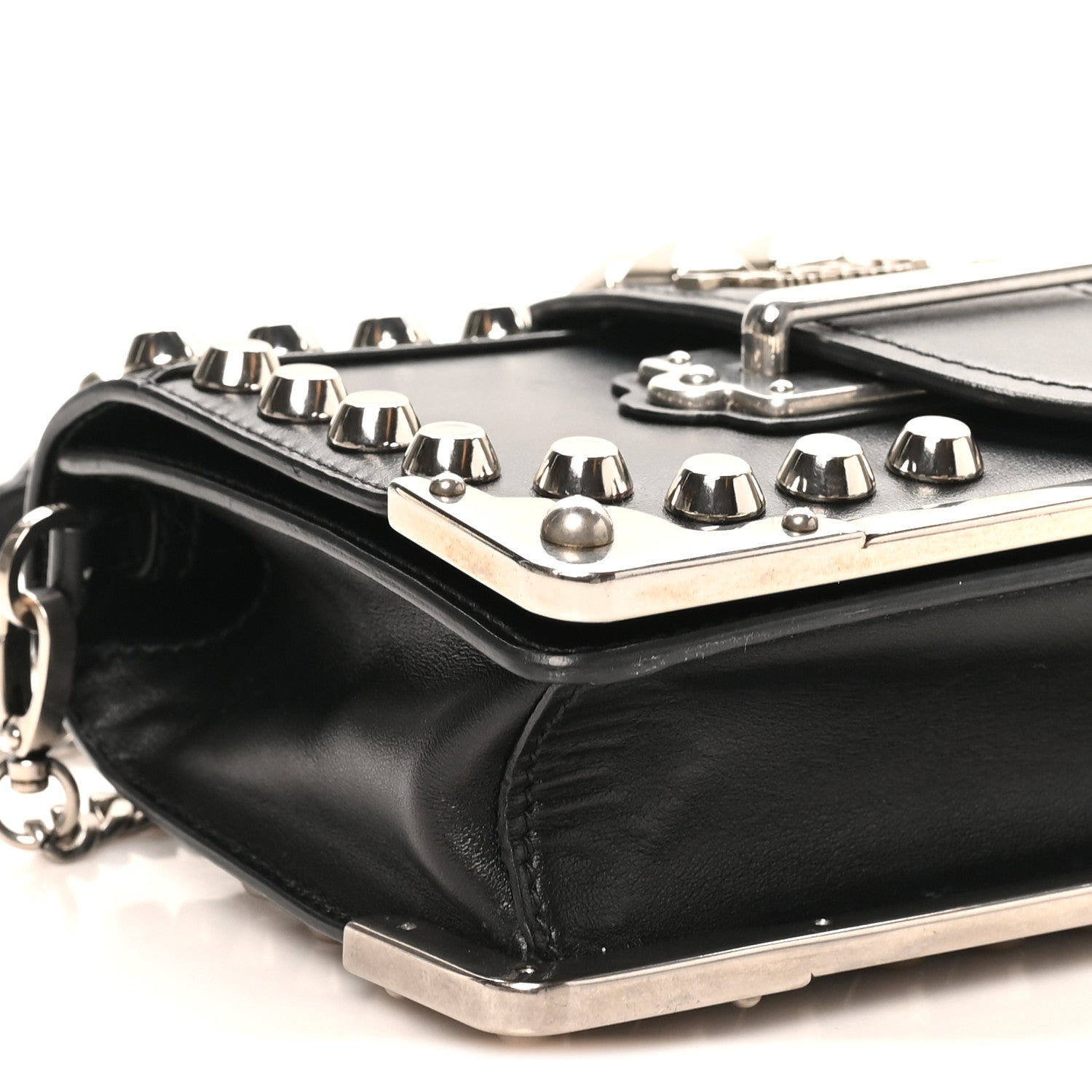 Prada City Calf Saffiano Studded Cahier Bag Black 8 of 10