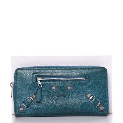 Balenciaga Agneau Giant 12 Silver Hardware Continental Zip Around Wallet Lagon 10 of 10