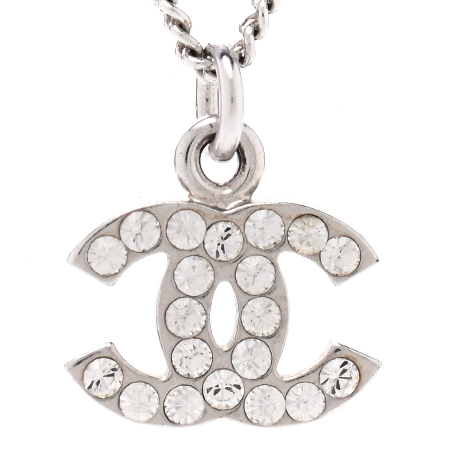 Chanel Crystal Timeless CC Necklace Silver 4 of 7