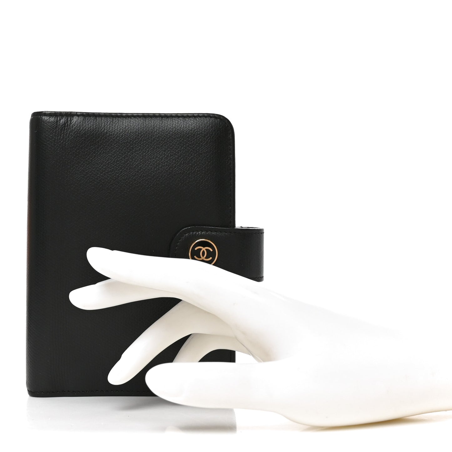 Grained Calfskin CC Button Pocket Agenda Cover Black